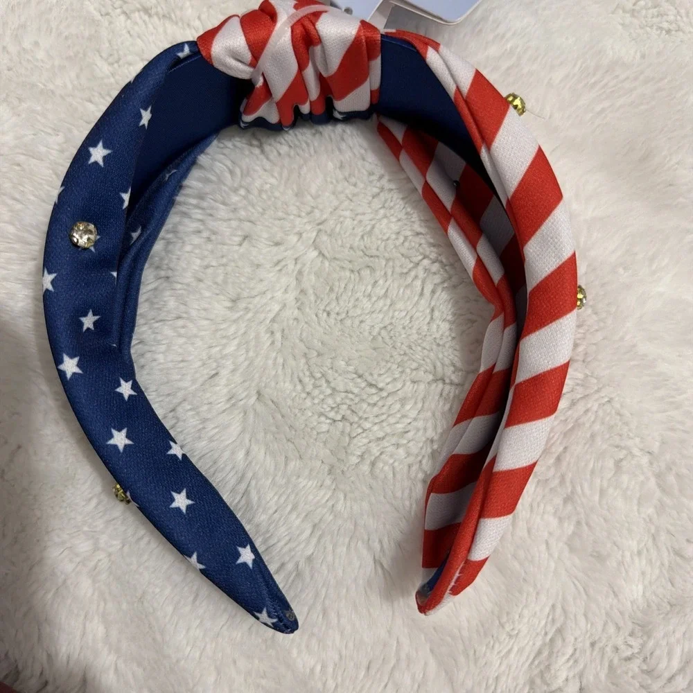Patriotic American Flag Knot Headband Rhinestone Stars & Stripes Red White Blue